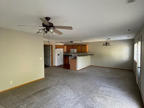 Living Room View of Dining and Kitchen Area