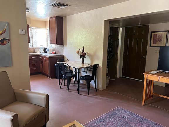 View from living area looking into dining area.