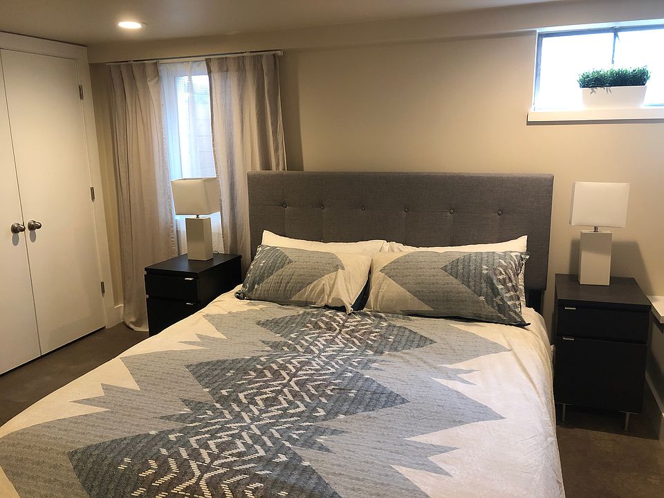 master suite with 2 closets, fits king bed, and working fireplace.