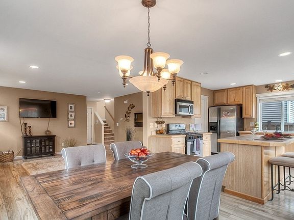 Open kitchen and dining area, flows into living area