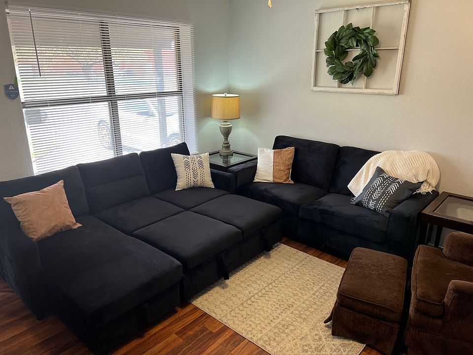 The sofa bed pulls out to a full size bed