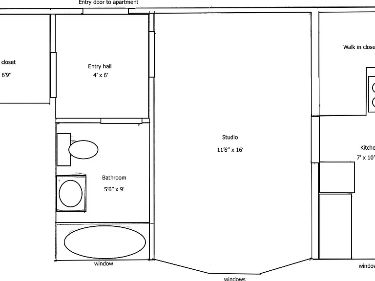 2 large walk in closets on either side of the studio