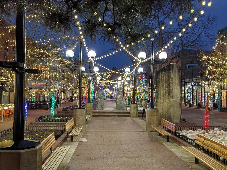 Pearl Street during the winter holidays.