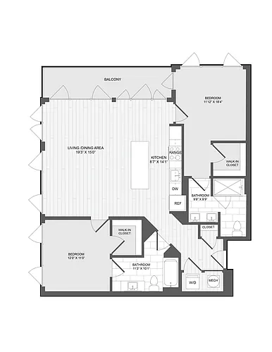 Floor plan 2 Bed2 Bath-2D