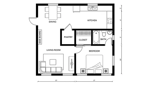 Floor plan 1 Bed 1 Bath