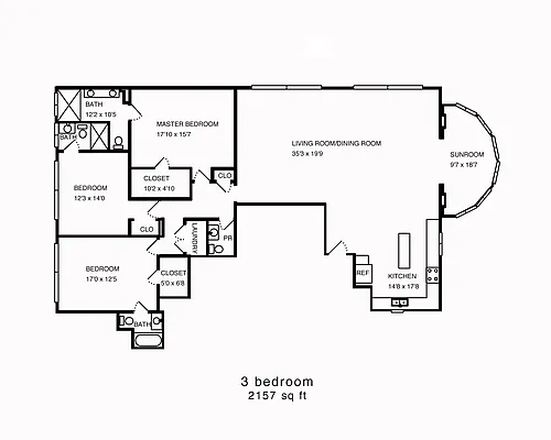 Floor plan Three Bedroom three and one half Bath