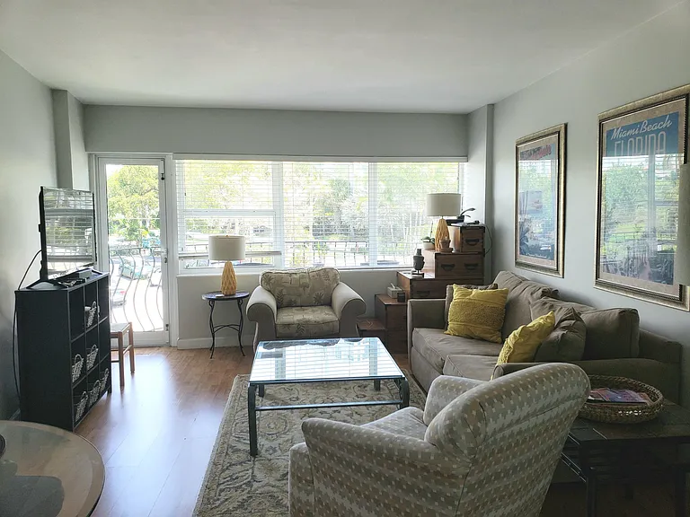 living area from galley kitchen (bedrooms are on left)