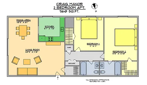 Floor plan 2-Bed 2-Bath