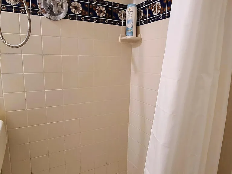 Fully tiled shower.