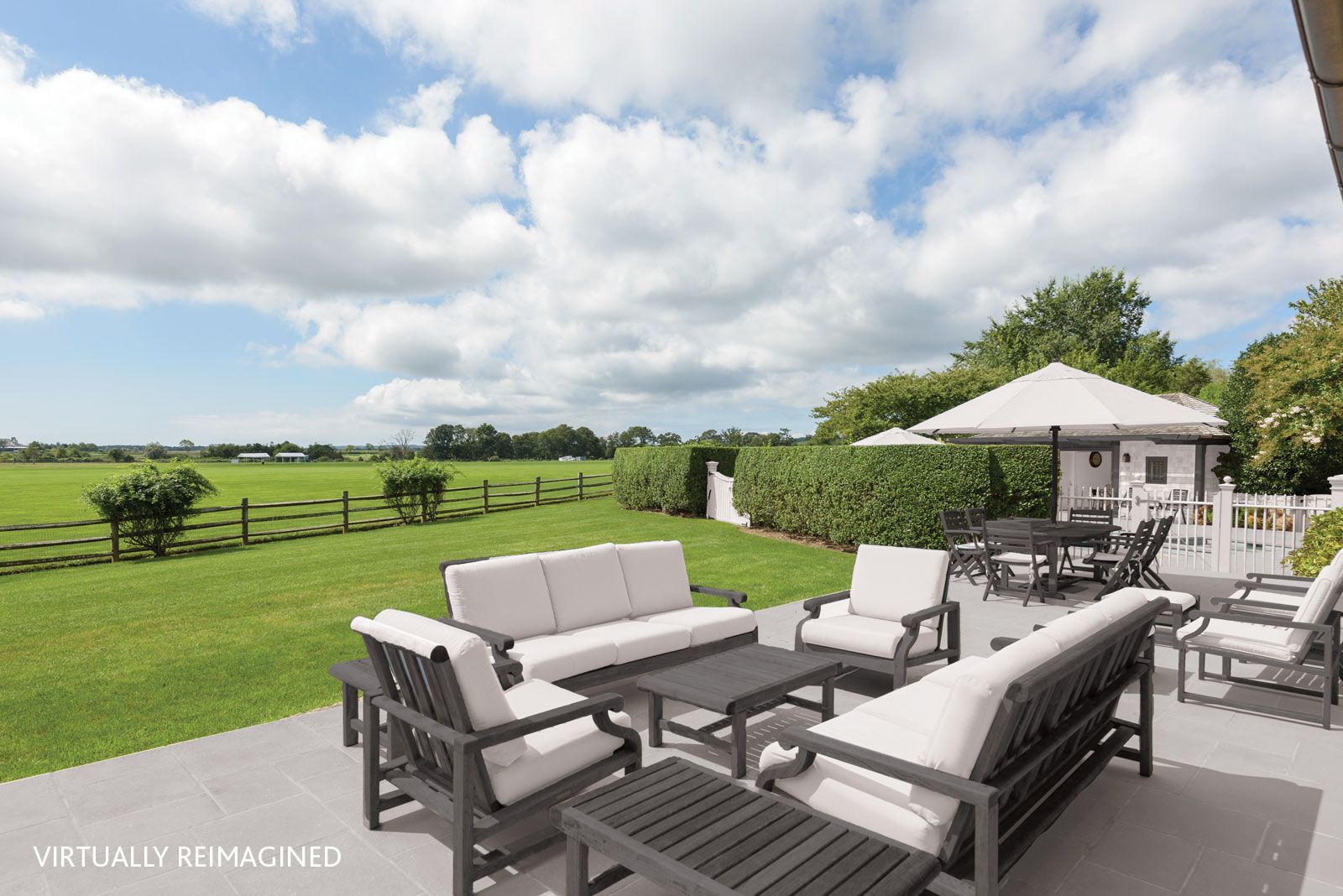  View from rear patio of 6 Dannielles Way, Bridgehampton, NY (virtually re-imagined)