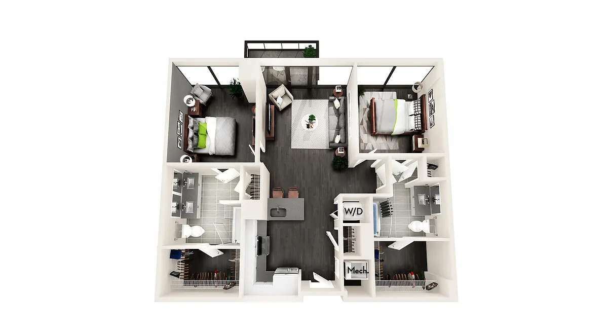 Floor plan AZC2 2 BEDROOM AND 2 BATH