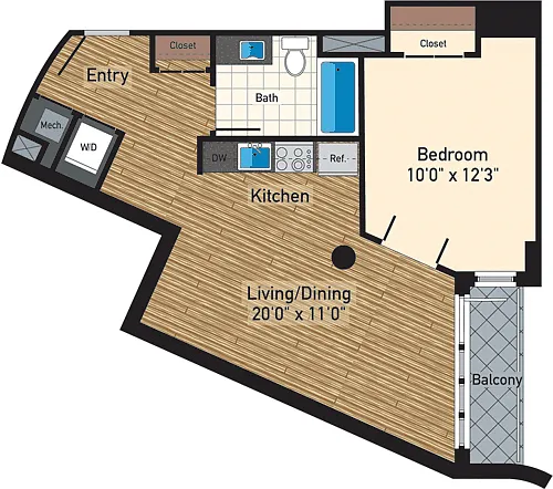 Floor plan One Bedroom E 707