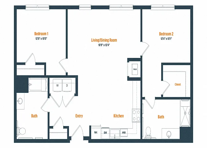 Floor plan B9 | 2 Bed | 2 Bath