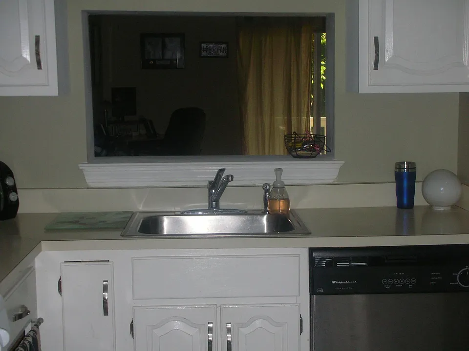 kitchen area looking into living room