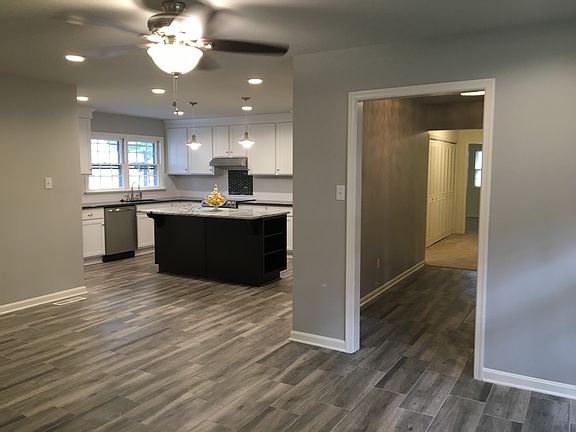 Family room view of kitchen