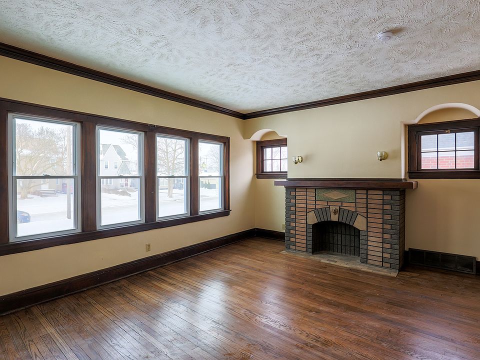 living room and fireplace