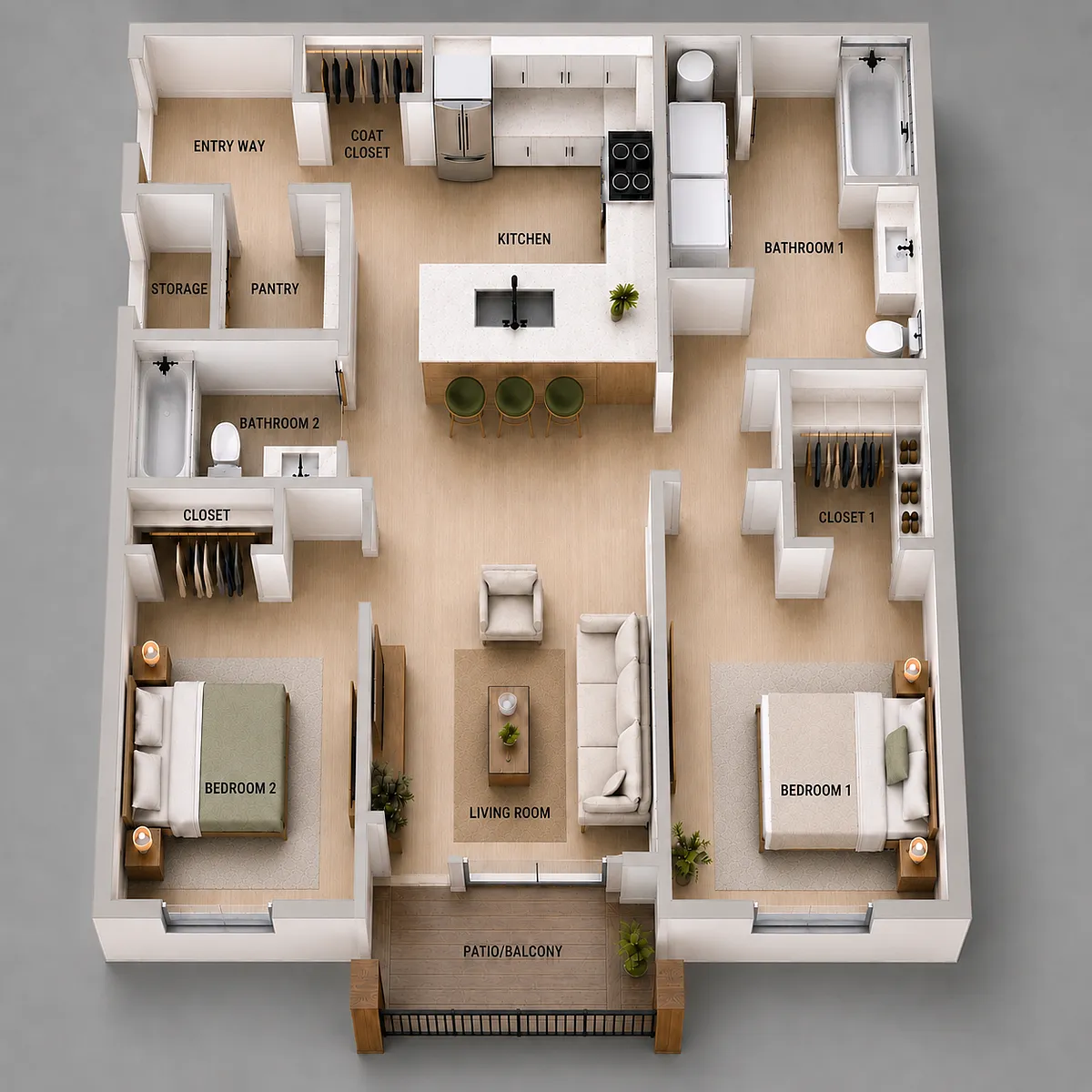 Floor plan 2 bedroom 2 bathroom
