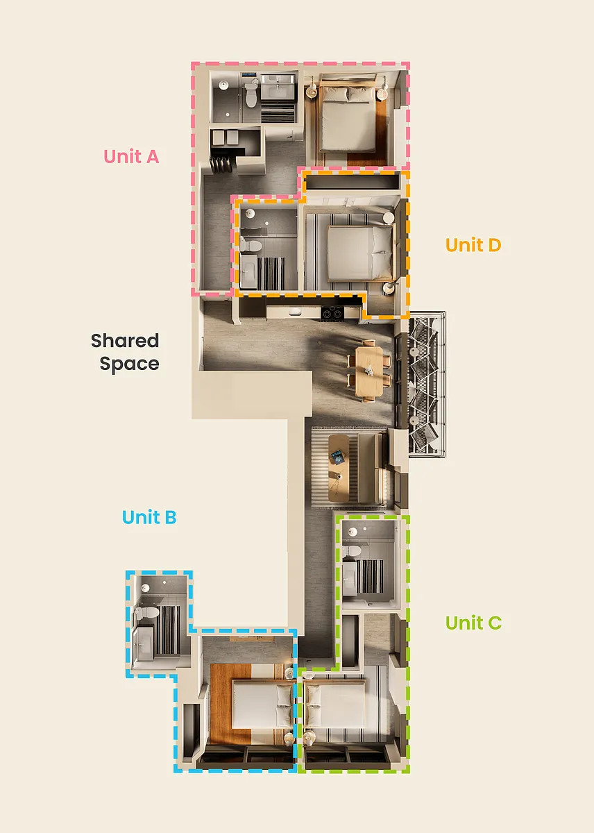 Floor plan North Shore 4 - Single Bedroom, Shared Apt