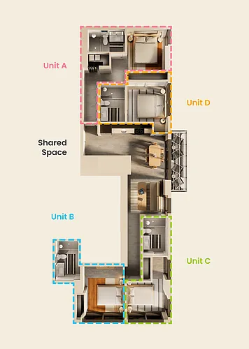 Floor plan North Shore 4 - Single Bedroom, Shared Apt
