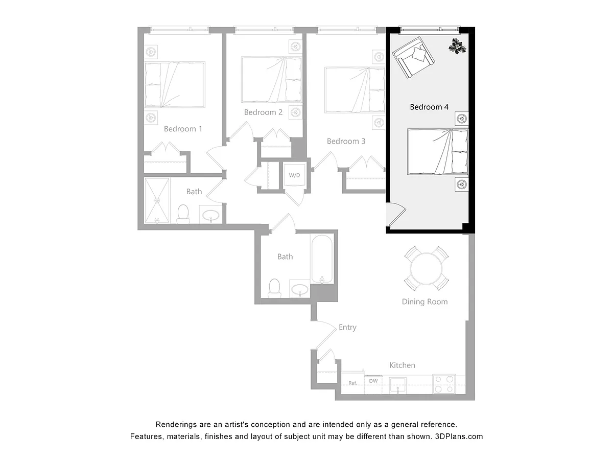 Floor plan Furnished Room in a 4 Bedroom 2 Bathroom (F4)