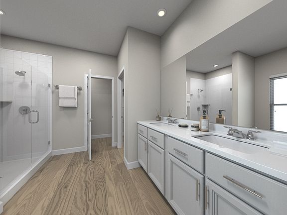 Virtual rendering of primary bathroom in the Cholla floorplan