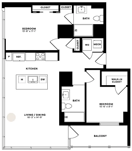 Floor plan 2 Bed/2 Bath-2B-ALT