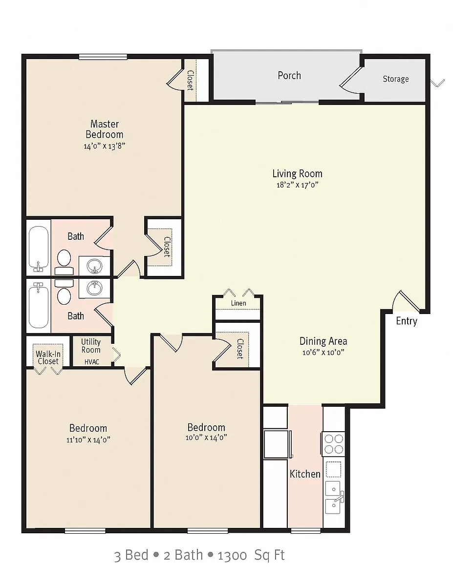 Floor plan 3 Bedroom 2 Bath