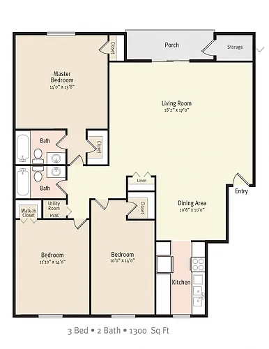 Floor plan 3 Bedroom 2 Bath