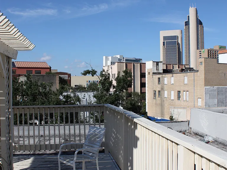 View of downtown on rooftop deck!