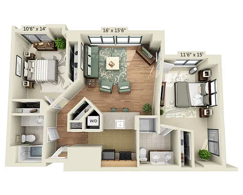 Floor plan 2 BEDROOM TOWER (B2D)