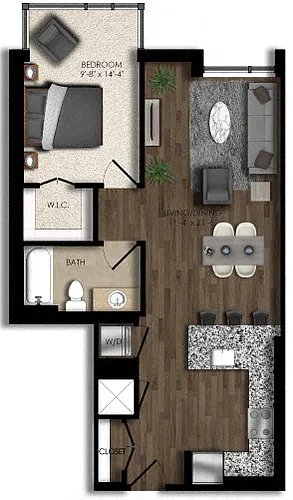Floor plan 1 Bed/1 Bath-7E
