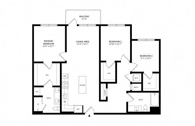 Floor plan 3B w/ Balcony