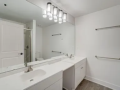 primary dual vanities and satin nickel faucets that wont show water spots