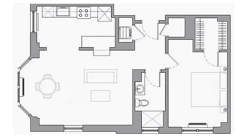 Floor plan One Bedroom Corner w/Breakfast Bar