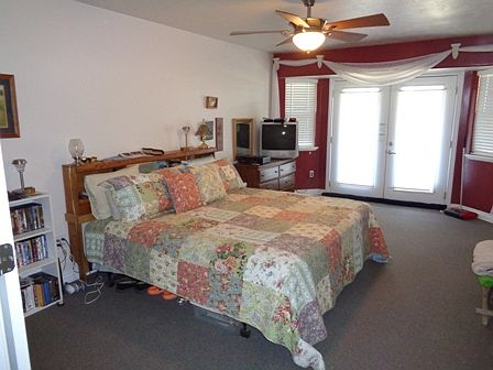 Master bed, french doors