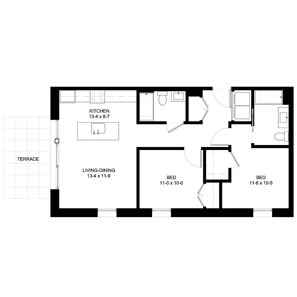 Floor plan Two Bedroom, Two Bath (05 Tier)