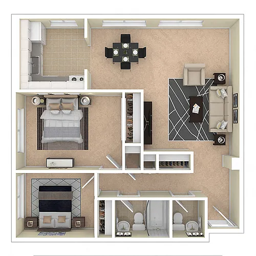 Floor plan 2 BEDROOM 1.5 BATH - END UNIT