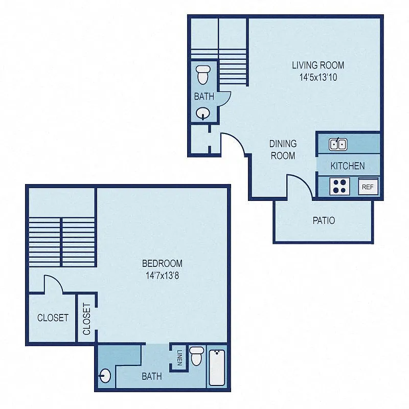 Floor plan A3T - 1BR Townhome