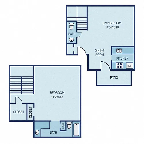 Floor plan A3T - 1BR Townhome