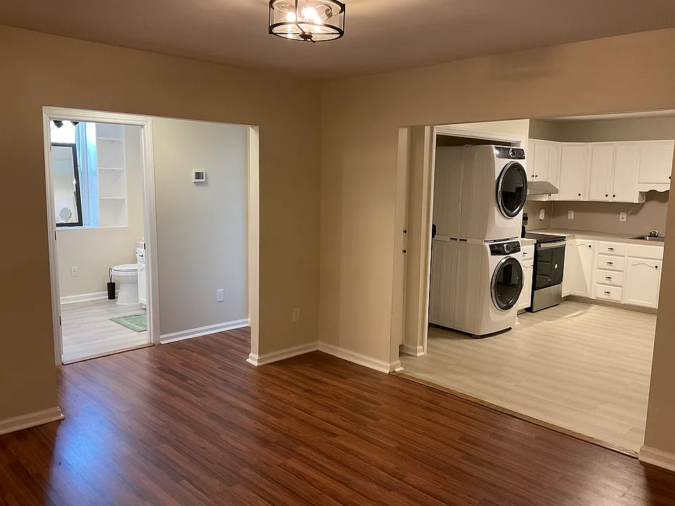 Looking into kitchen, hall, bathroom