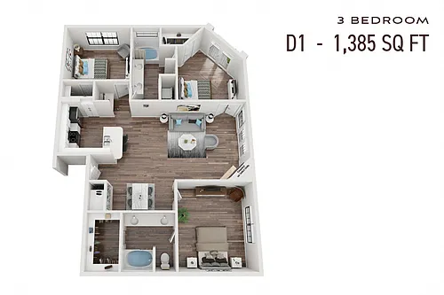 Floor plan Three Bedroom D1p Renovated