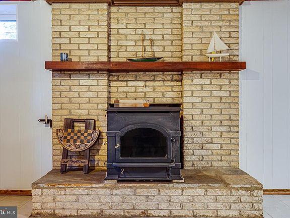 Wood stove in lower level rec room