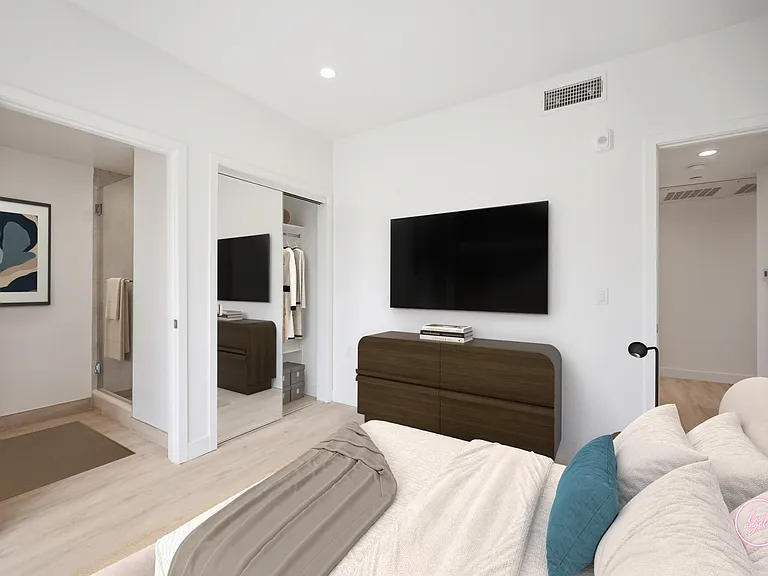 Bedroom with In-Unit Bathroom and Mirrored Closet - Blondie Floor Plan