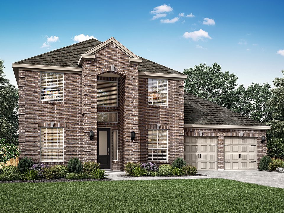 The Redwood is a two story home with brick.