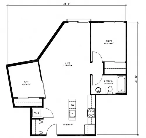 Floor plan 1x1 + Den - C2