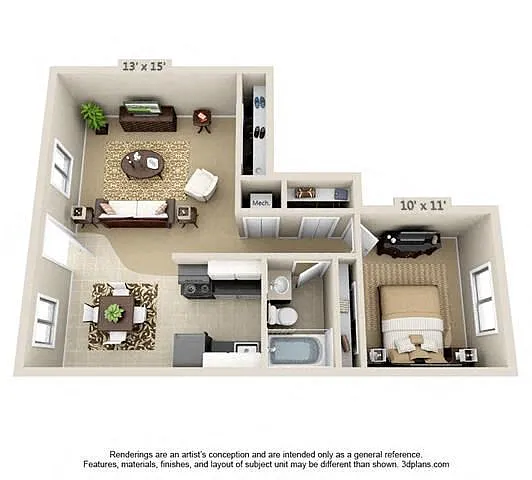 Floor plan 1 Bedroom 1 Bath