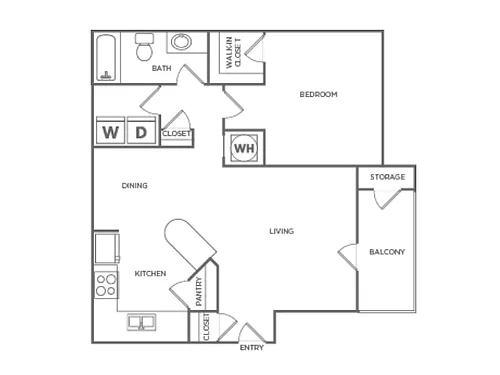 Floor plan One Bedroom One Bath (760 SF)