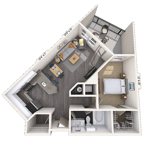 Floor plan Traditional A 1x1 785 SF