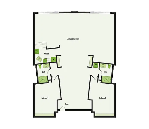 Floor plan 2 Bedroom, 2 Bathroom - 1480 SF