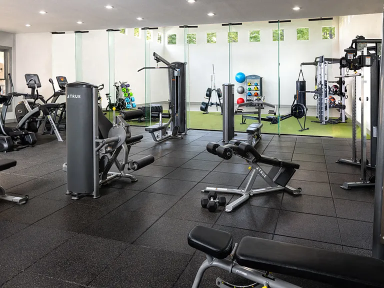 Expansive fitness center with cardio and strength equipment